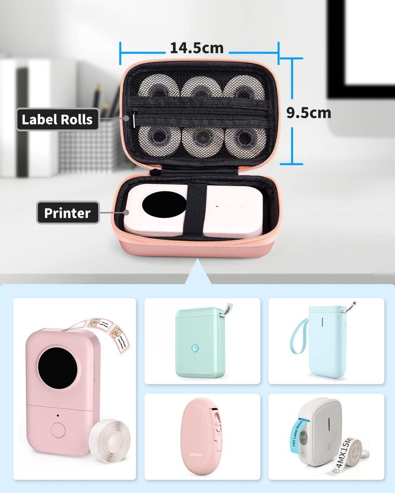 Memoking T02 Hard Storage Case - Compatible with Phomemo D30, SUPVAN E10, NIIMBOT D11, JADENS D110 and More, with Zipper Mesh Pocket, Waterproof Shockproof, Pink (Only Case) - Image 2